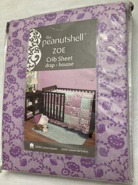 Peanutshell Purple Flowers Crib Sheet – 100% Cotton Sateen Drap-Housse Lavender